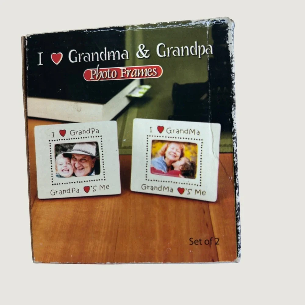 I Love Grandma & Grandpa Ceramic Photo Frames Set of 2 White‎ Square Mini 3755